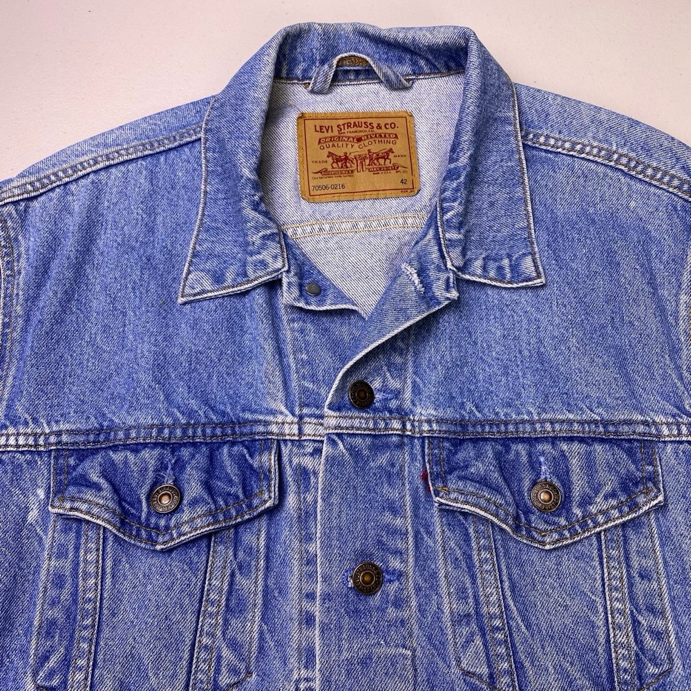 90s Levi's 506 Jacket 42 Mens Trucker Type 3 Custom Patch USA Indie 70506-0216